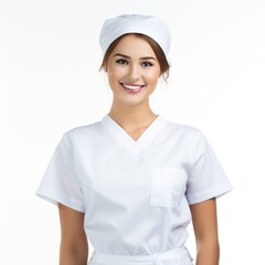 A beautiful Nurse Girl Portrait with a Smile on face isolated on white background
