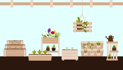 Illustration of set of plants and pots