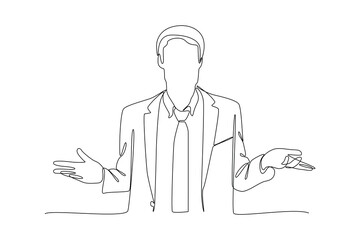 Continuous one line drawing Confused people in doubts and thoughts concept. Doodle vector illustration.