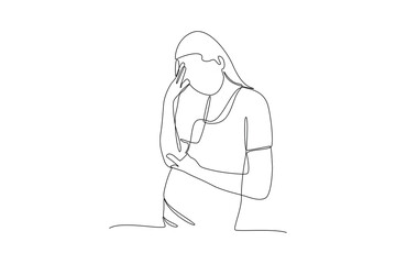 Continuous one line drawing Confused people in doubts and thoughts concept. Doodle vector illustration.