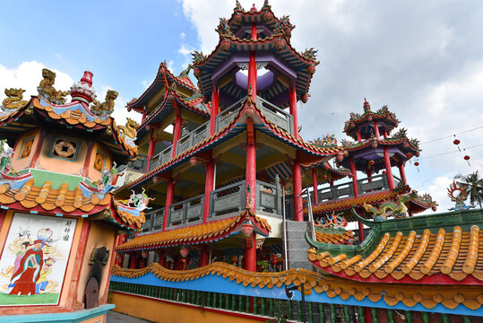 A grand scenic traditional colorful chinese Black Dragon Cave temple in Yong Peng;  Johor, Malaysia