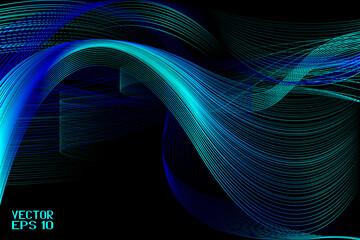 Abstract Blue and Black Pattern with Waves. Striped Linear Texture. Vector. 3D Illustration