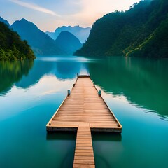Feel peace and relax in Cheow Lan or Ratchaprapha Dam, Surat Thani, Thailand.AI generated