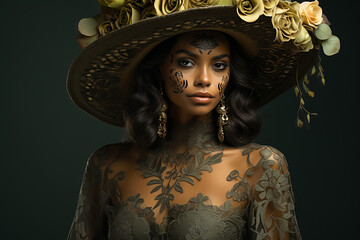 Portrait of woman with Catrina skull make-up for day of the dead