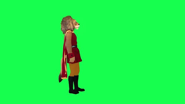 3D Animated Lion Saying Hello And Waving Hand Isolated Left Angle Green Screen Character Cartoon Cute Chroma Key Animation