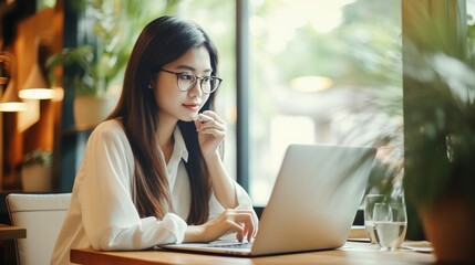 Fototapeta premium Young Businesswoman working on laptop in the office