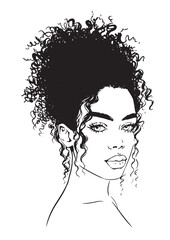 illustration of attractive woman with full lips and messy hairstyle