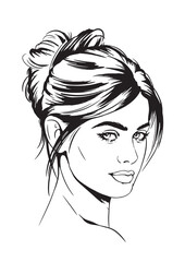 illustration of young woman with romantic messy hairstyle