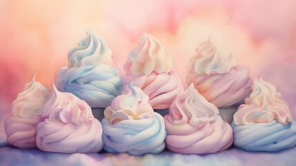 Delicate pastel watercolor meringues 