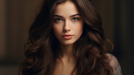 Fototapeta premium Woman with Long Black Hair and Elegant Makeup in Close-up Portrait Exuding Sensuality and Glamour