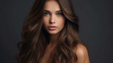 Fototapeta premium Woman with Long Black Hair and Elegant Makeup in Close-up Portrait Exuding Sensuality and Glamour