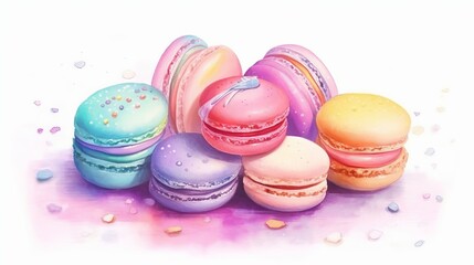 Obraz premium Dreamy pastel watercolor macarons AI generated