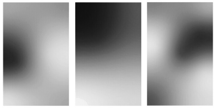 Halftone rectangles, background, abstract, wallpaper, texture. Set of abstract monochrome gradients, dotted circles, round halftone geometric dots, various black and white gradients. Vector set, pop a