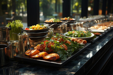 buffet with food in all inclusive hotel