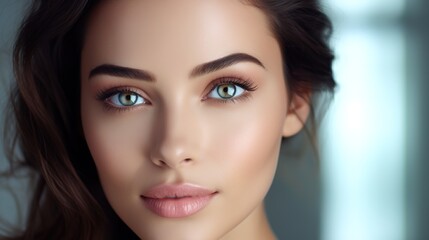 Obraz premium Close up beautiful woman face skincare and makeup