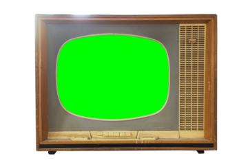 Old TV with green screen. Retro technology concept.