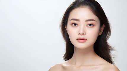 Naklejka premium Skin that is flawlessly clean and fresh. A young Asian woman and the topic of skin care