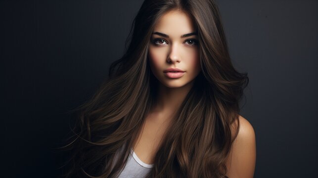 Lovely long hair.a beautiful woman with black hair stands out, hair treatment 