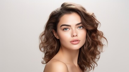 Fototapeta premium Radiant Beauty: Portrait of a Young Woman with Luxurious Curly Hair 
