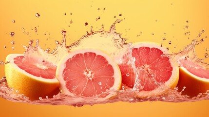 Energetic water splash with grapefruit slices AI generated