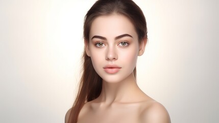 Fototapeta premium Portrait of beautiful woman with skin care and a shining face