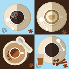 coffee vector illustrations simple minimalistic flat design style. design elements for projects, coffee bean packaging, different coffee preparing tools, trendy boho cafe branding doodles