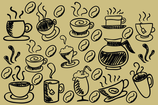 coffee vector illustrations simple minimalistic flat design style. design elements for projects, coffee bean packaging, different coffee preparing tools, trendy boho cafe branding doodles © alnoman55