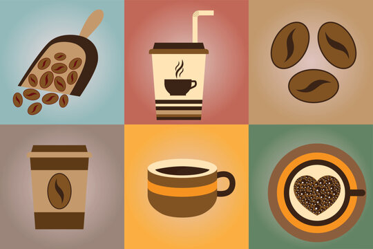coffee vector illustrations simple minimalistic flat design style. design elements for projects, coffee bean packaging, different coffee preparing tools, trendy boho cafe branding doodles