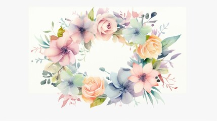 Pastel spring blooms wreath with watercolor effect AI generated