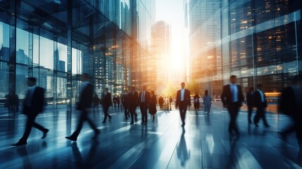 Abstract Image of Business People Walking on the Street. Motion City Business People Walking Commuter Travel Concept. generative ai