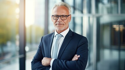 Fototapeta premium portrait of a professional businessman with arms crossed in office. generative ai
