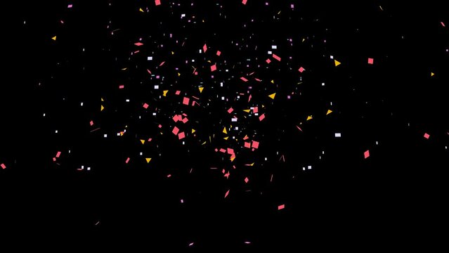 Confetti with transparent background - Shot of festive colourful party confettis exploding. 2d flat design animation with alpha channel