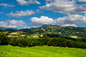 Tranquil Tuscany: The Breathtaking Beauty of the Tuscan-Emilian Apennine Hills with Bismantova Rock in the Distance
