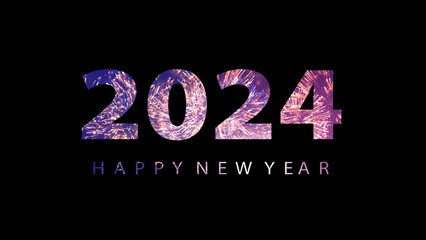 2024 HAPPY NEW YEAR, Fireworks background. abstract golden shining glowing fireworks show.