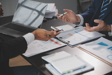 Team of business people working together in the meeting room office, teamwork background charts and graphs banner, double exposure successful teamwork,business planning concept.