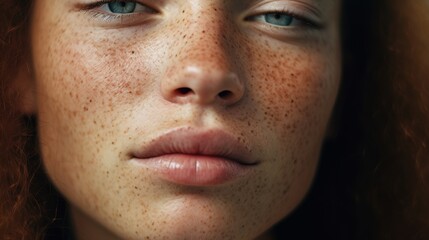 Fototapeta premium skincare for wellness, natural beauty, and confidence for a new makeup company. Cropped shot of the face of a young woman with freckles