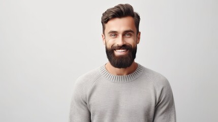 Fototapeta premium portrait of a smiling man with winter season on white background
