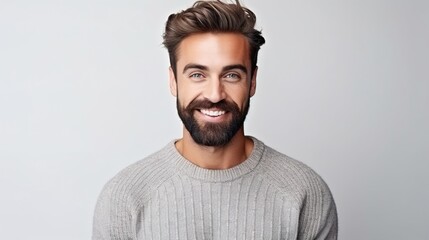 Obraz premium portrait of a smiling man with winter season on white background