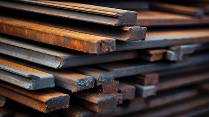 Reinforcement steel rod and deformed bar with rebar at construction site. generative ai