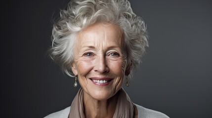 Ageless Beauty: A portrait of a vibrant senior woman radiating confidence and timeless elegance with a warm, genuine smile. 