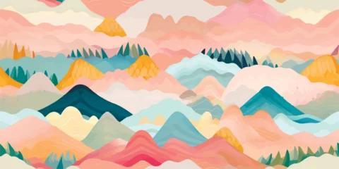 Keuken achterwand Landschap patronen Abstract mountain landscape seamless pattern. Colorful wave background set with geometric textures and nature environment shapes.  © Eli Berr