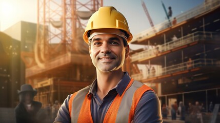 Portrait of a construction worker at construction site. generative ai