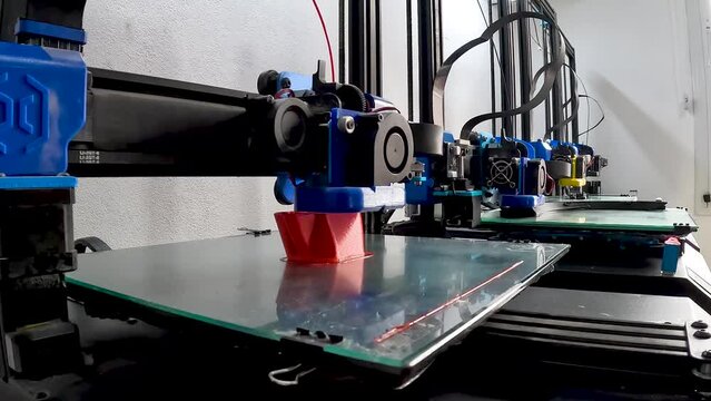3D printing in progress. Time Lapse, high quality of printers working in a row.