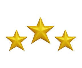 3D service rating icon. Customer rating feedback concept. Three golden stars. 3d illustration