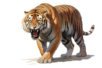 Obraz premium Portrait of Asia Bengal tiger that looking at camera isolated on clean png background, hunter in the forest, wildlife concept.