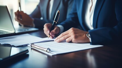 business person signing a document in meeting room - obrazy, fototapety, plakaty