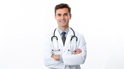 portrait of a male doctor on white background