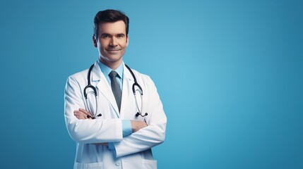 Fototapeta premium doctor with stethoscope on blue background