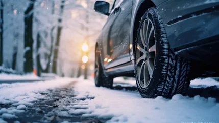 Fotobehang Winter tyres concept © George Dolgikh