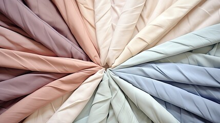 Assorted cotton fabrics in pastel colors arranged in a pinwheel pattern